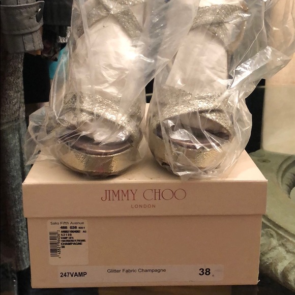 Jimmy Choo Glitter Fabric Champagne VAMP - Picture 3 of 8